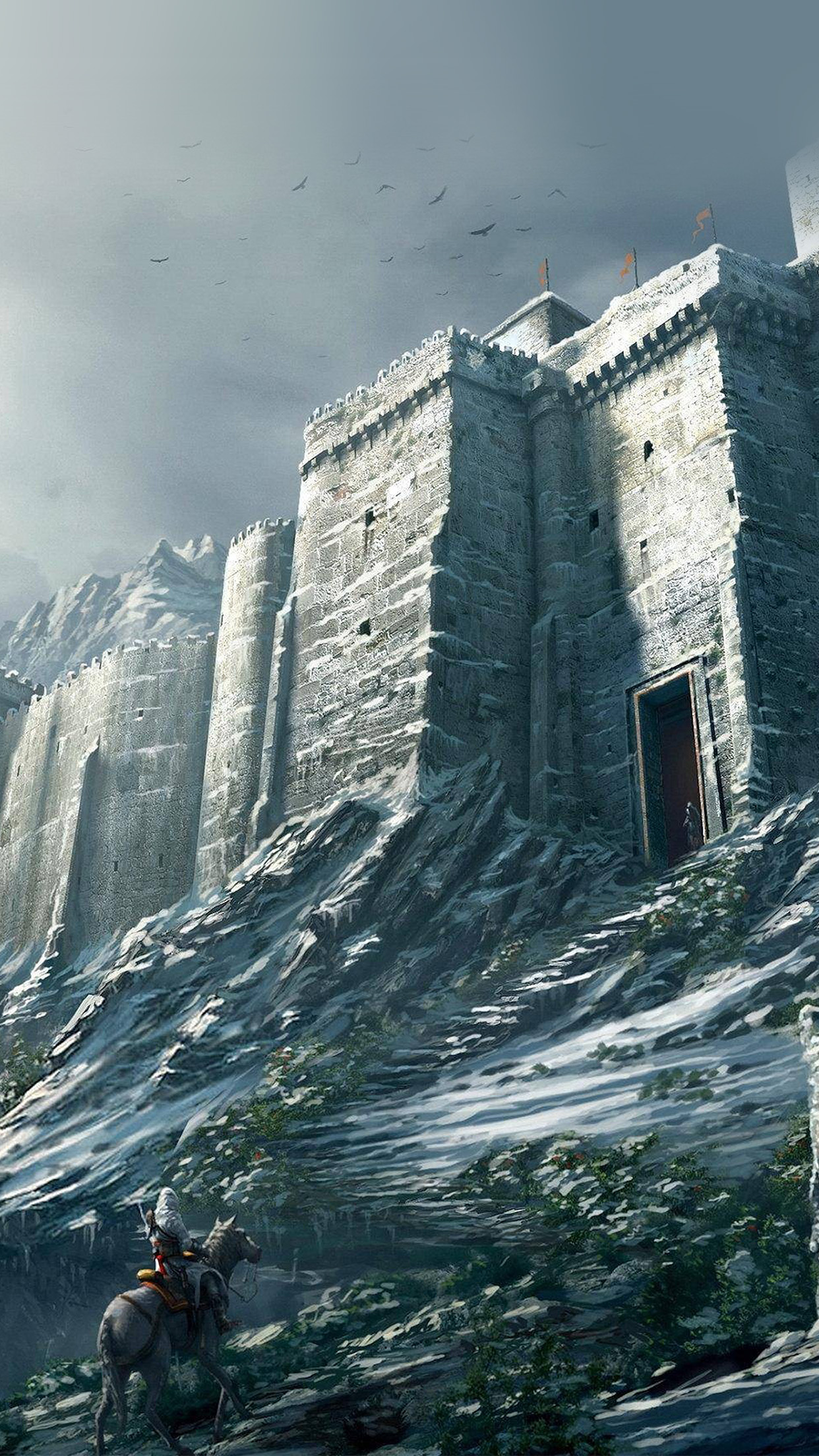 Game Illustration Castle Snow Winter Android wallpaper