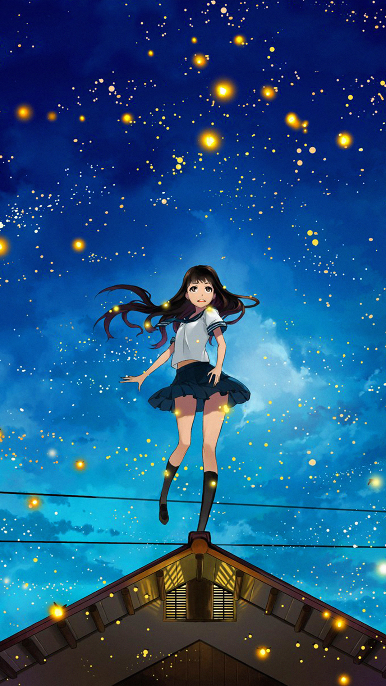 Girl Anime Star Space Night Illustration Art Android Wallpaper