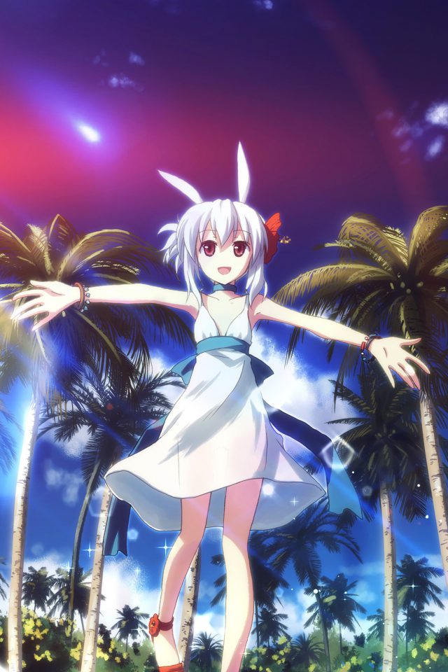 Girl Beach Anime Dress Flare Illust Art Android wallpaper