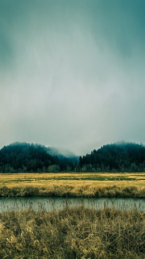 Nature Bless Mountain Blue Field Rye River Android wallpaper