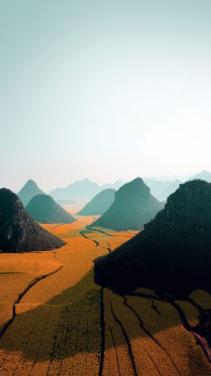 Nature Mountain High Orange Field Android wallpaper
