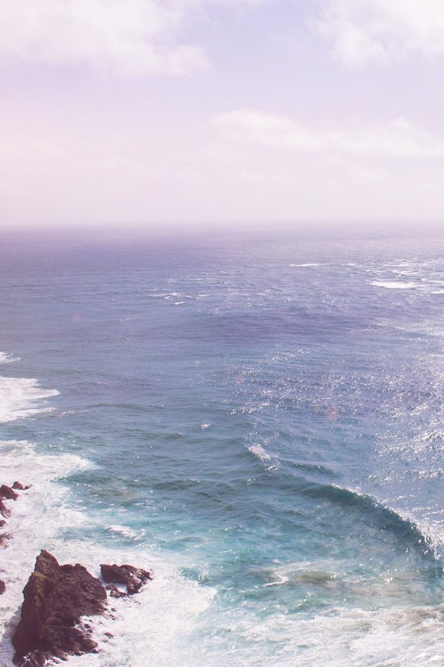 Nature Sea Blue Wave Ocean Deep Rock Flare Android wallpaper