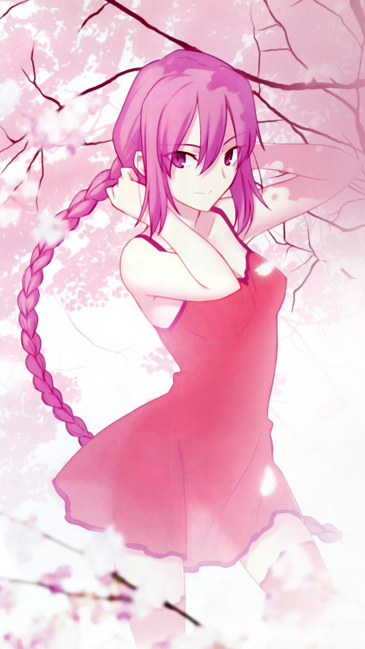 Pink Girl Anime Art Illustration Flower Blossom Android wallpaper