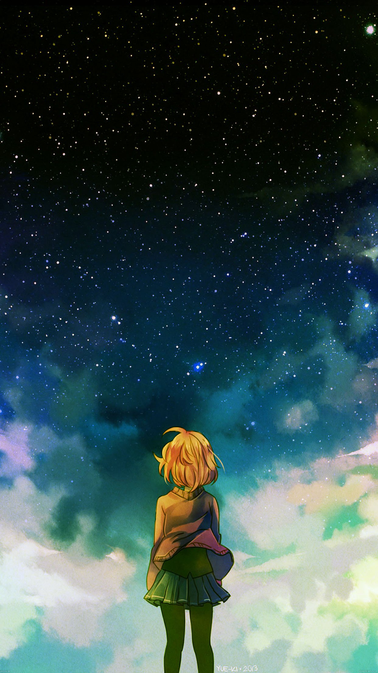 Starry Night Illust Anime Girl Android wallpaper