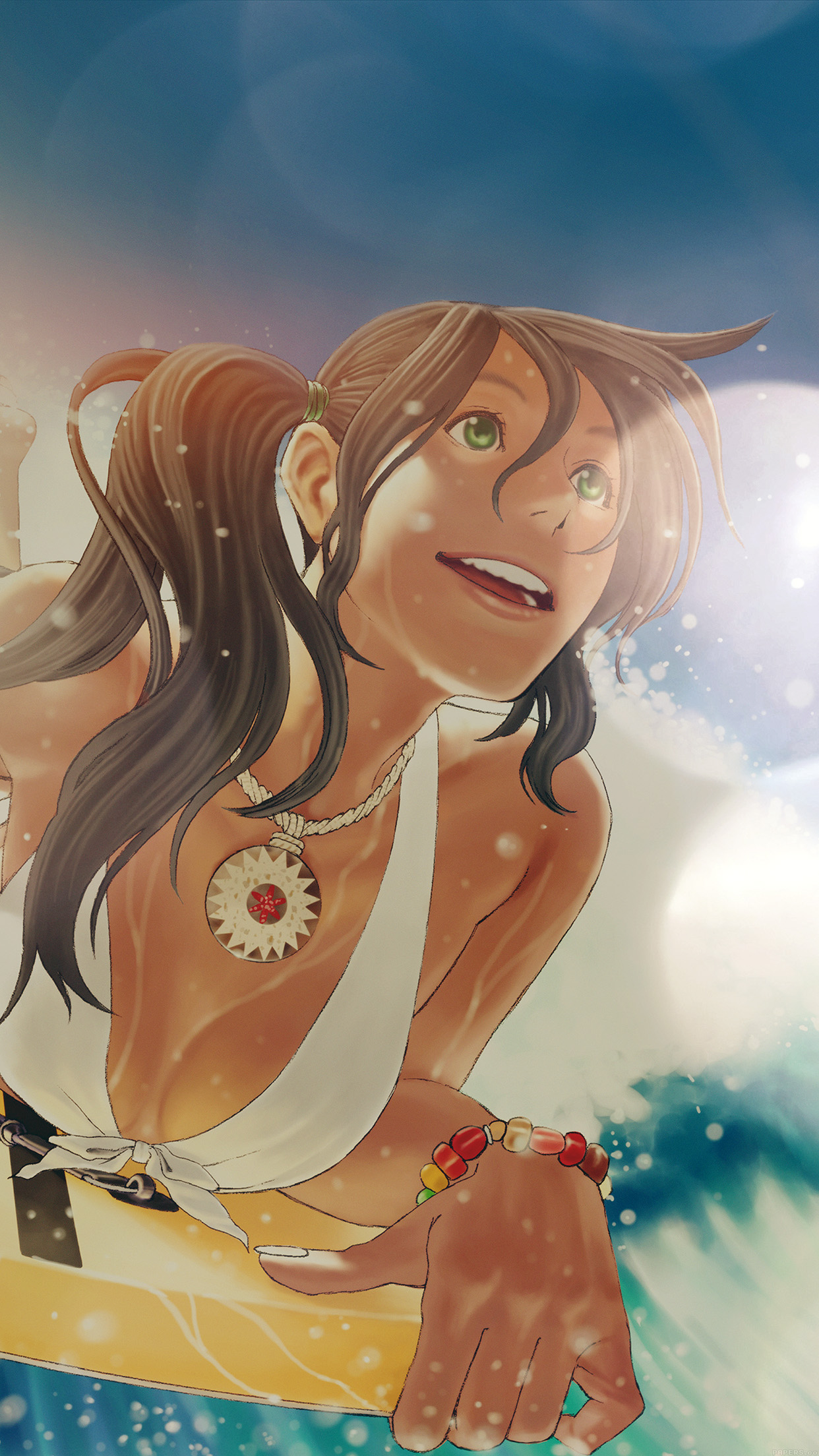 Surfing Girl Anime Flare Illust Art Sea Sports Android wallpaper