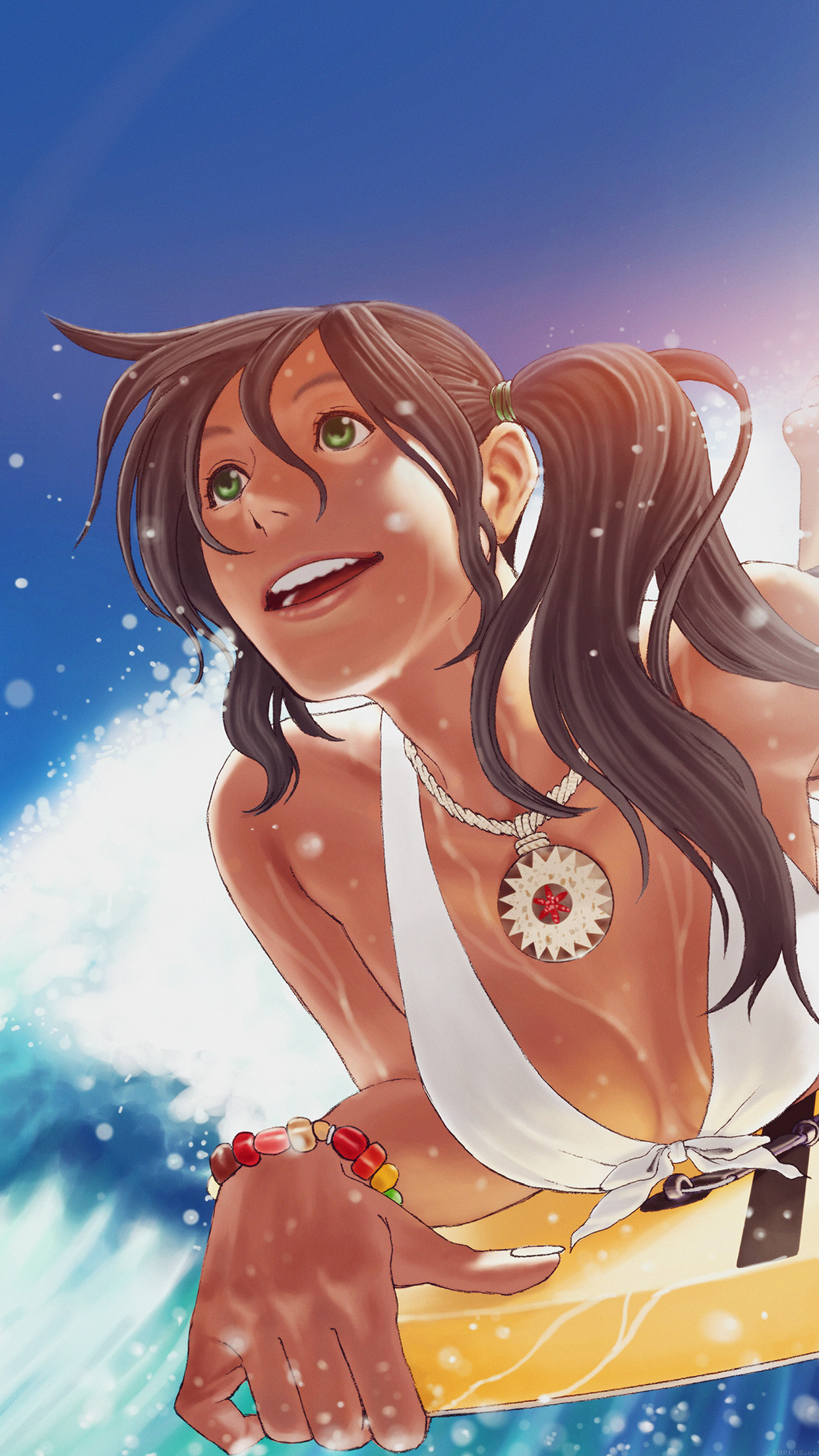 Surfing Girl Anime Illust Art Sea Sports Android wallpaper