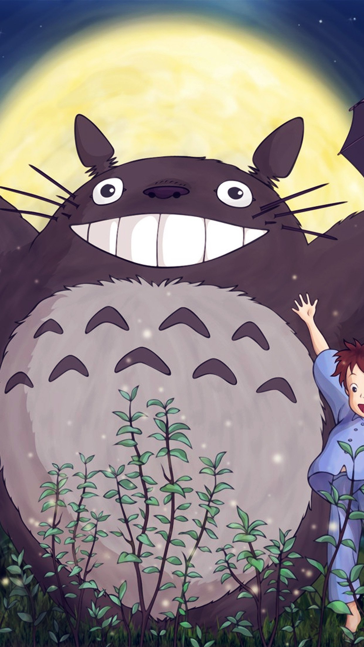 Totoro Forest Anime Cute Illustration Art Blue Android wallpaper