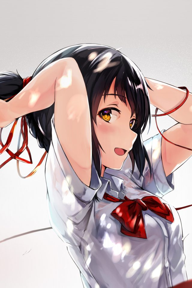 Yourname Anime Film Girl Red Ribbon Illustration Art Android wallpaper