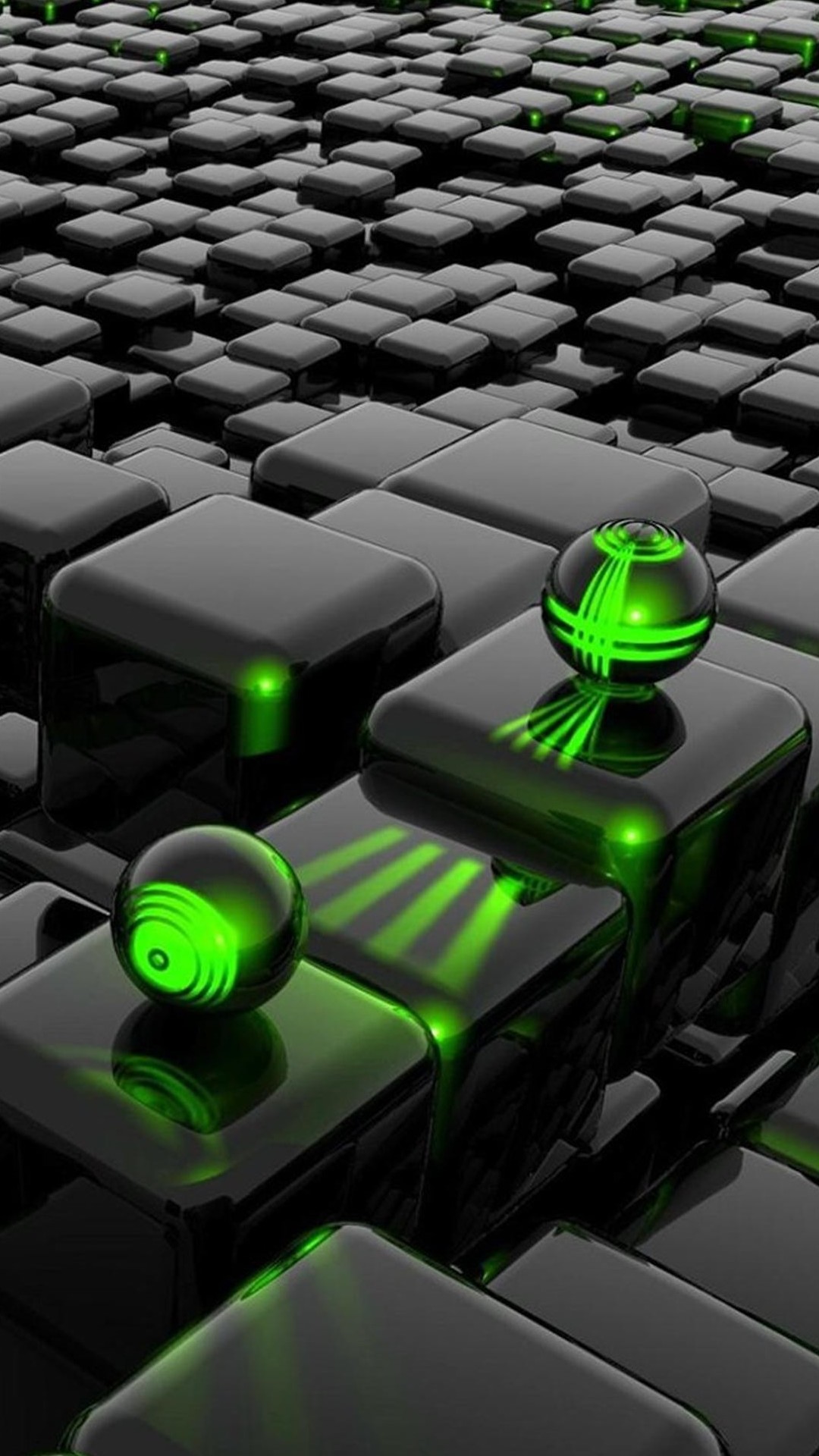 3D Cubes And 3D Green Laser Android wallpaper
