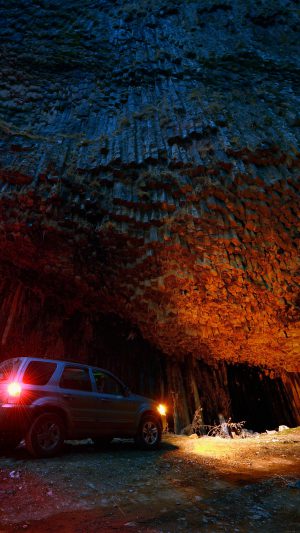 Armenia Garni Dark Wood Mountain With Car Nature Android wallpaper