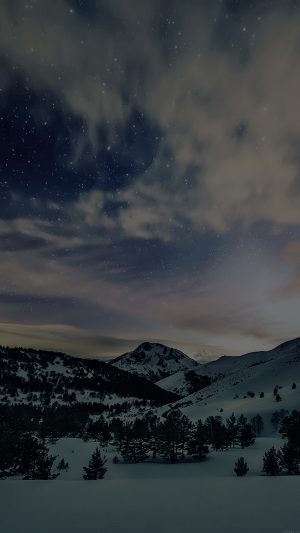 Aurora Star Sky Snow Dark Night Mountain Winter Nature Android wallpaper