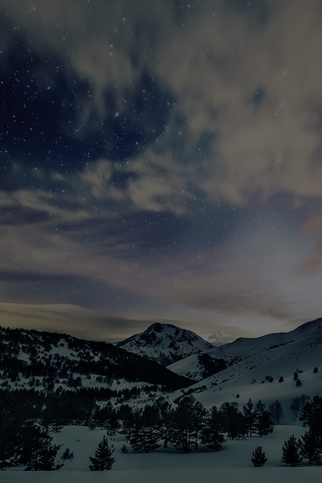 Aurora Star Sky Snow Dark Night Mountain Winter Nature Android wallpaper