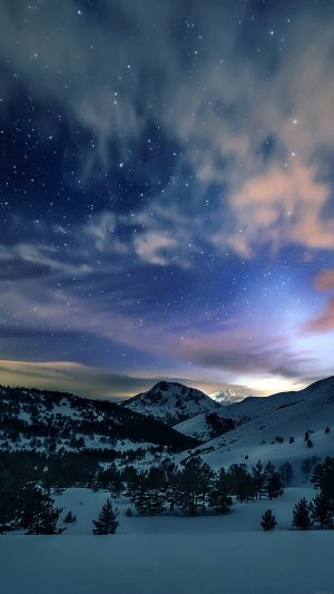 Aurora Star Sky Snow Mountain Winter Nature Android wallpaper