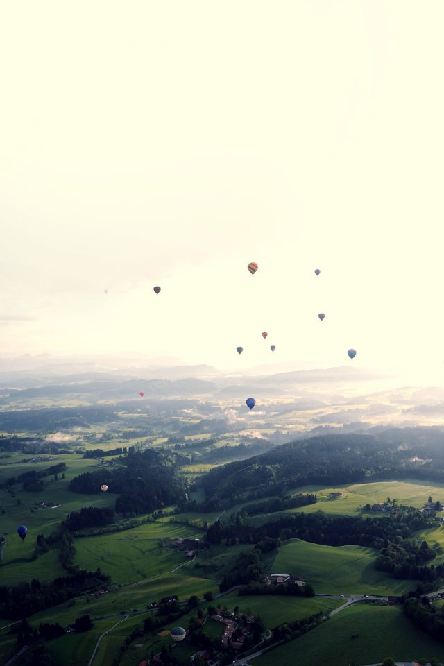 Balloon Party Green Blue Wide Mountain Nature Android wallpaper