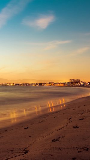 Beach Summer Night Sunset Orange Sea Nature Android wallpaper