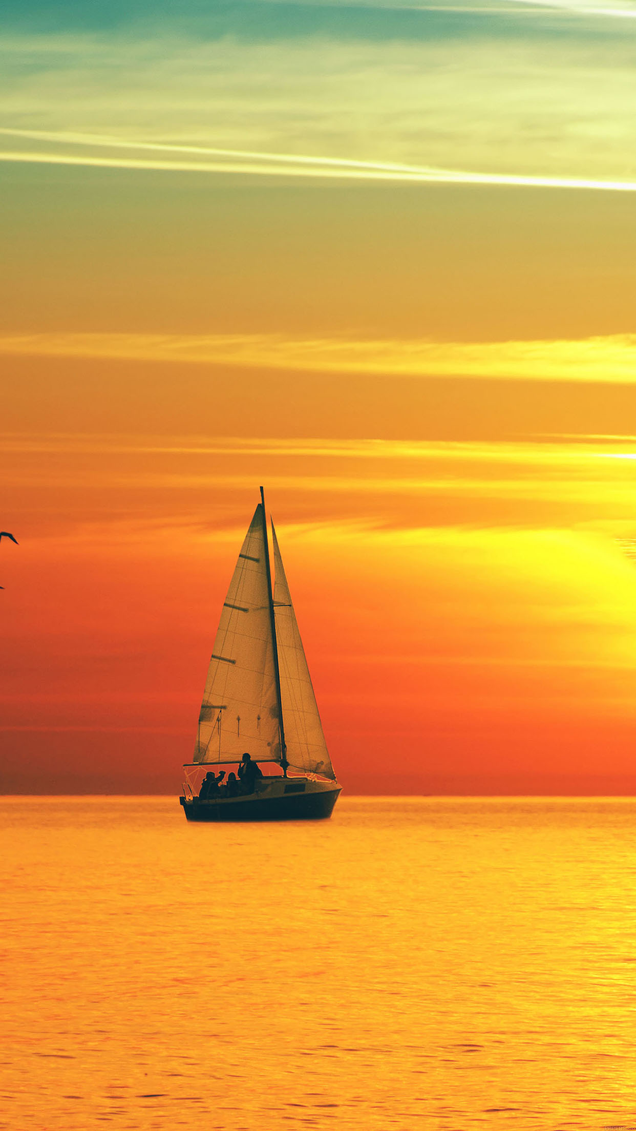 Boat At Sunset Sea Nature Android wallpaper