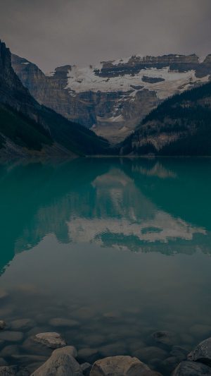 Canada Lake Dark Louise Green Water Nature Android wallpaper