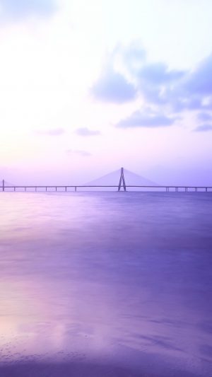 City Bridge Purple River Nature Android wallpaper
