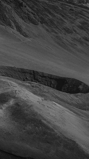 Crater Mountain Dark Bw Nature Android wallpaper