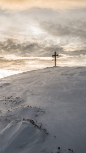 Cross Mountain Snow Winter White Nature Android wallpaper