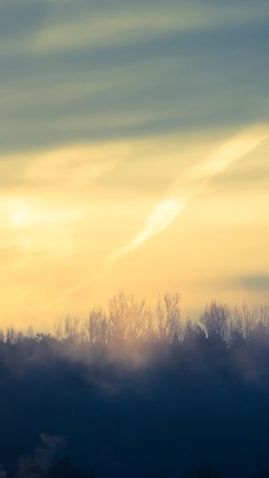 Fire Sunset Sky Nature Mountain Tree Dark Blue Android wallpaper