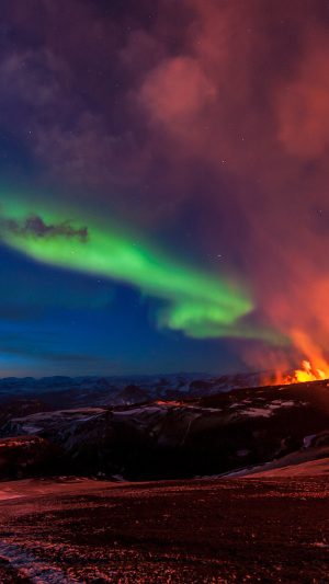 Iceland Mountain Fire Nature Android wallpaper