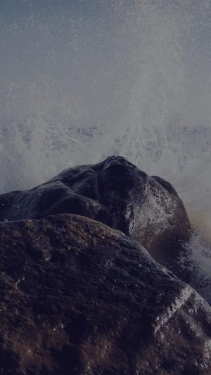 Justin Leibow Sea Wave Rock Beach Dark Nature Android wallpaper
