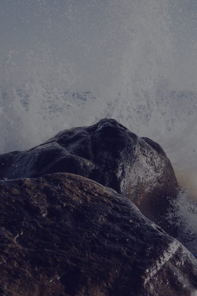 Justin Leibow Sea Wave Rock Beach Dark Nature Android wallpaper