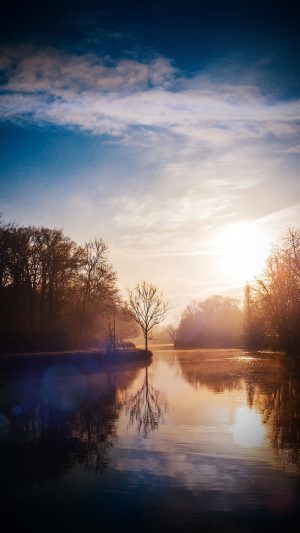 Lake Calm Tree Mountain Sunny Day Nature Vignette Android wallpaper