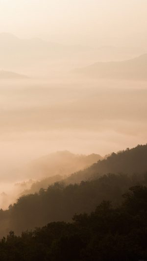 Mountain Fog Yellow Nature Android wallpaper