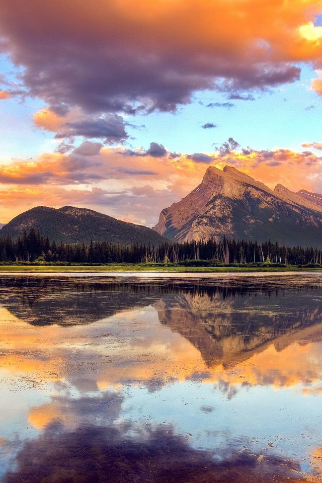 Mountain Lake Sunset Nature Summer Android wallpaper