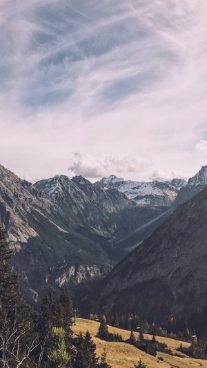 Mountain Nature Green Cloud Wood Android wallpaper