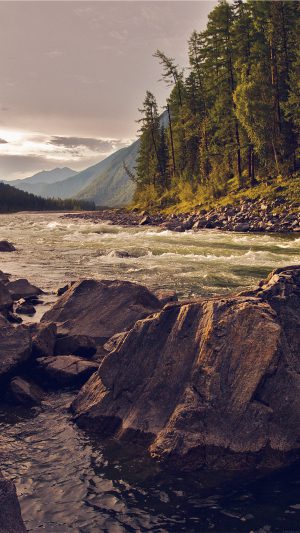Mountain River Lake Nature Summer Cam Android wallpaper