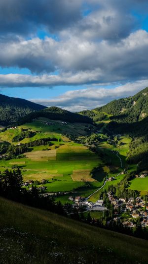 Mountain Town Sky Cloud Blue Nature Green Android wallpaper