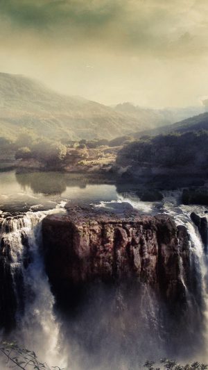 Paint Like Mountain Water Fall Nature Android wallpaper
