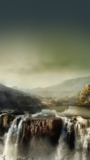 Paint Like Mountain With Water Falls Nature Android wallpaper