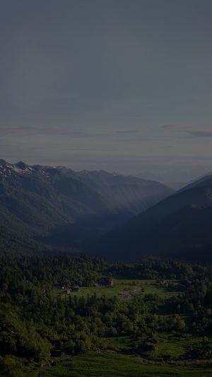 Peaceful Mountain Dark Town House Sunny Sky Nature Android wallpaper