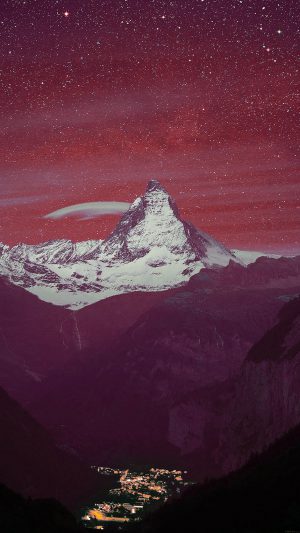 Purple Night Mountain Sky Nature Android wallpaper