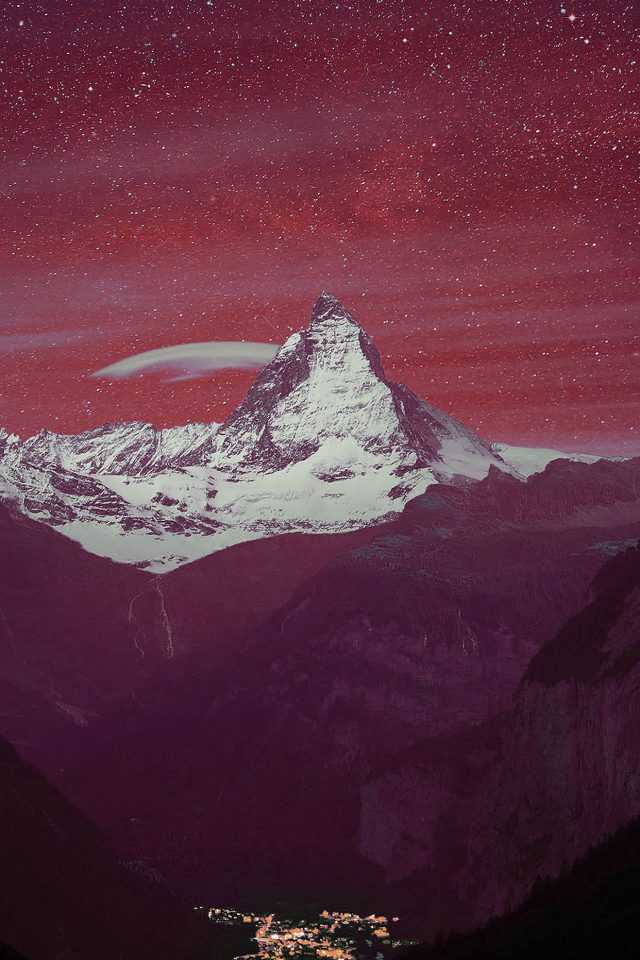 Purple Night Mountain Sky Nature Android wallpaper