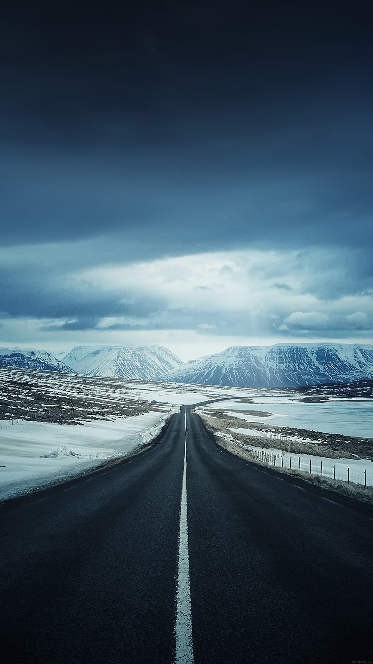 Road To Snow Mountain Nature Winter Android wallpaper