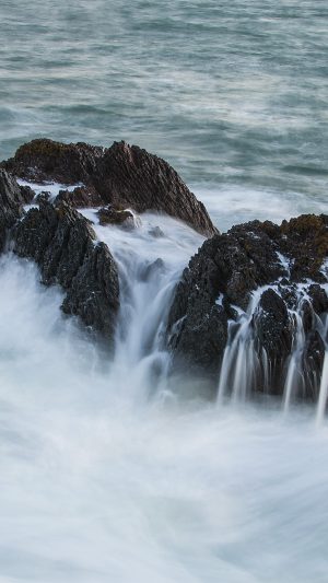 Rock Sea Ocean Summer Cold Nature Wave Android wallpaper