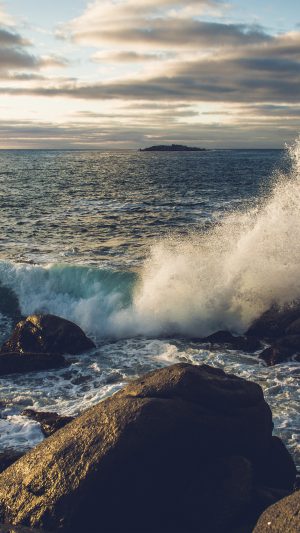 Rock Wave Nature Sea Cold Android wallpaper