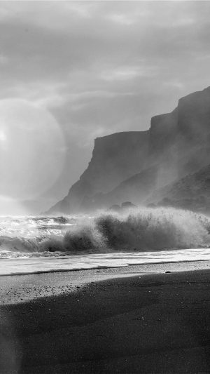 Sea Beach Nature Dark Bw Flare Android wallpaper