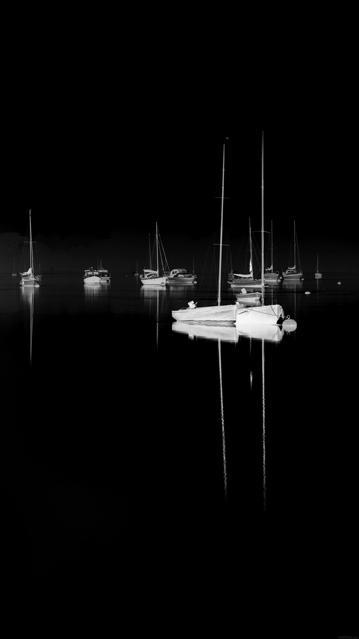 Sea Port Boats Bw Dark Nature Minimal Android wallpaper