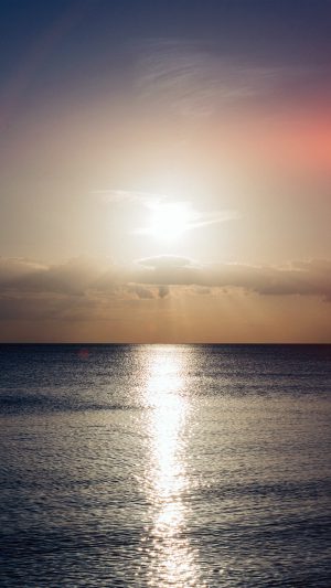 Sea Sunset Sky Ocean Water Nature Red Flare Android wallpaper