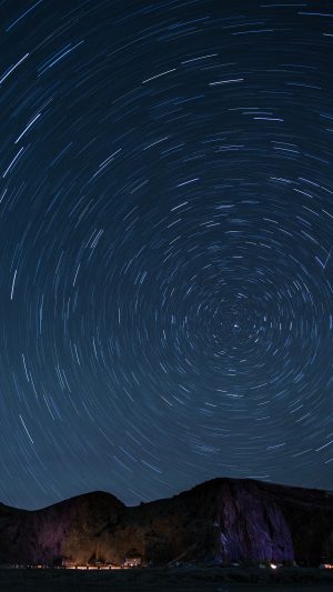 Sky Star Round Night Dark Nature Mountain Android wallpaper