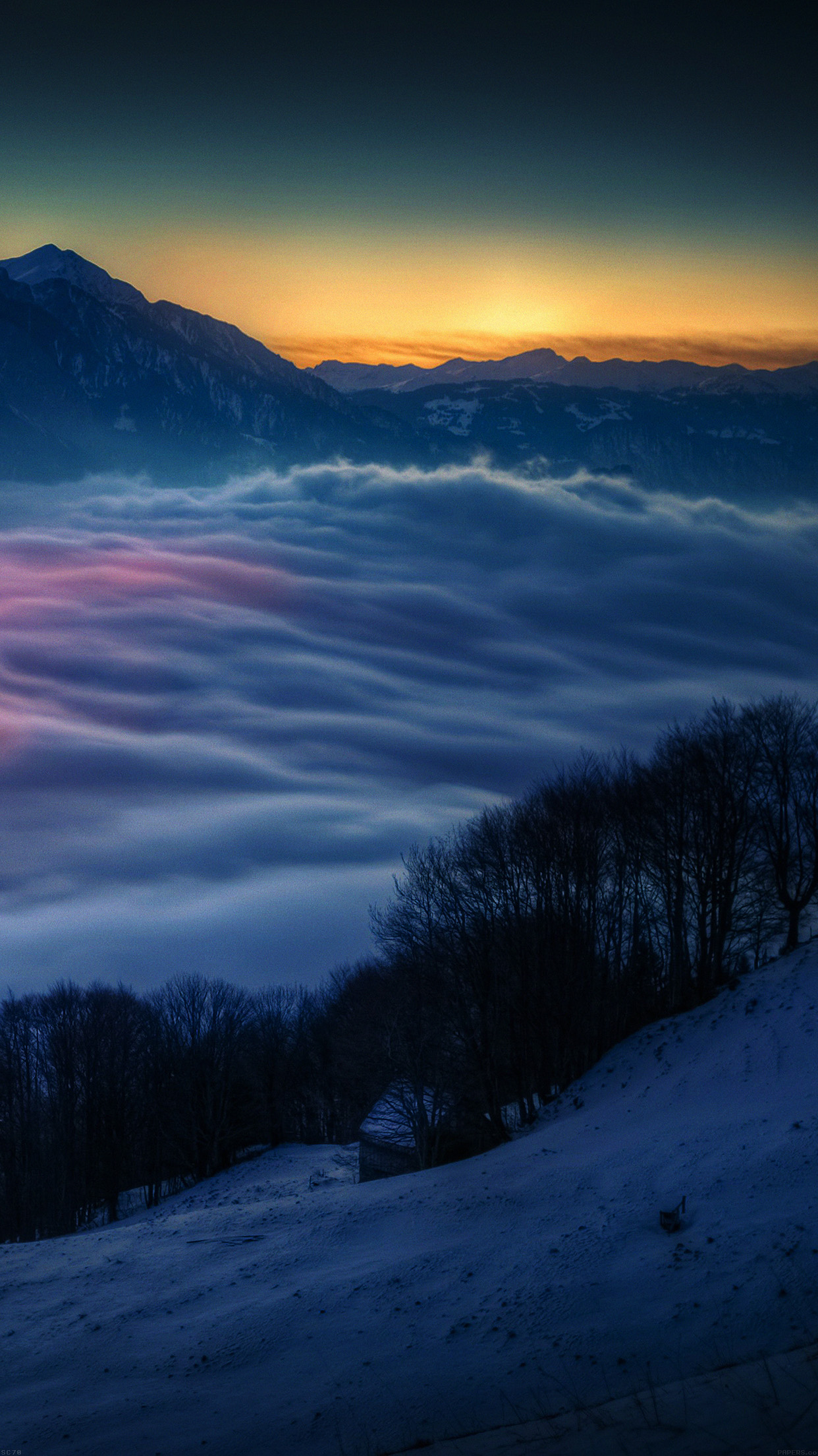 Smoky Foggy Mountain Sunrise From Sky Nature Android wallpaper