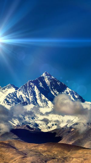 Snow Solo Mountain High Nature Blue Flare Android wallpaper