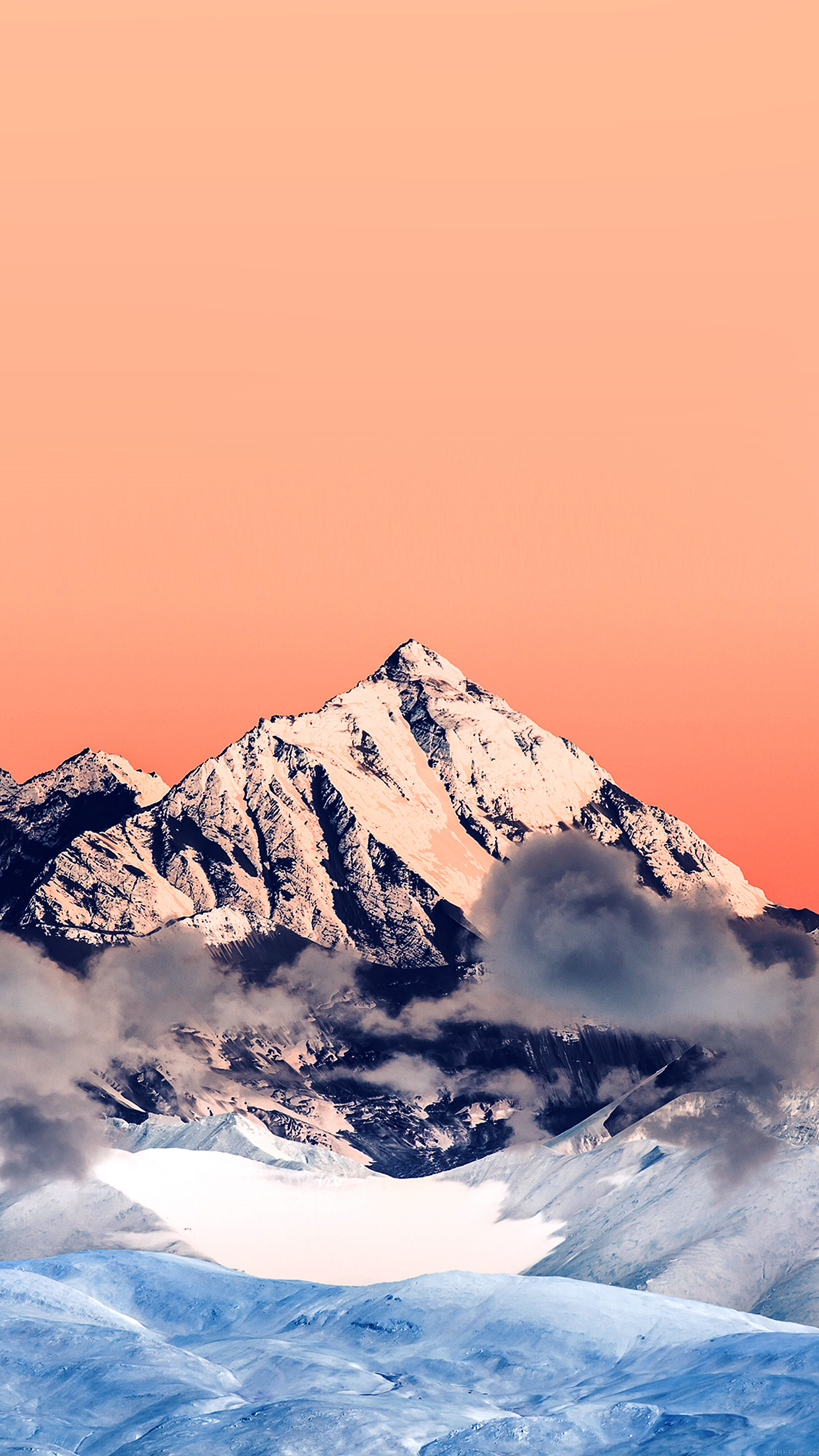 Snow Solo Orange Mountain High Nature Android wallpaper