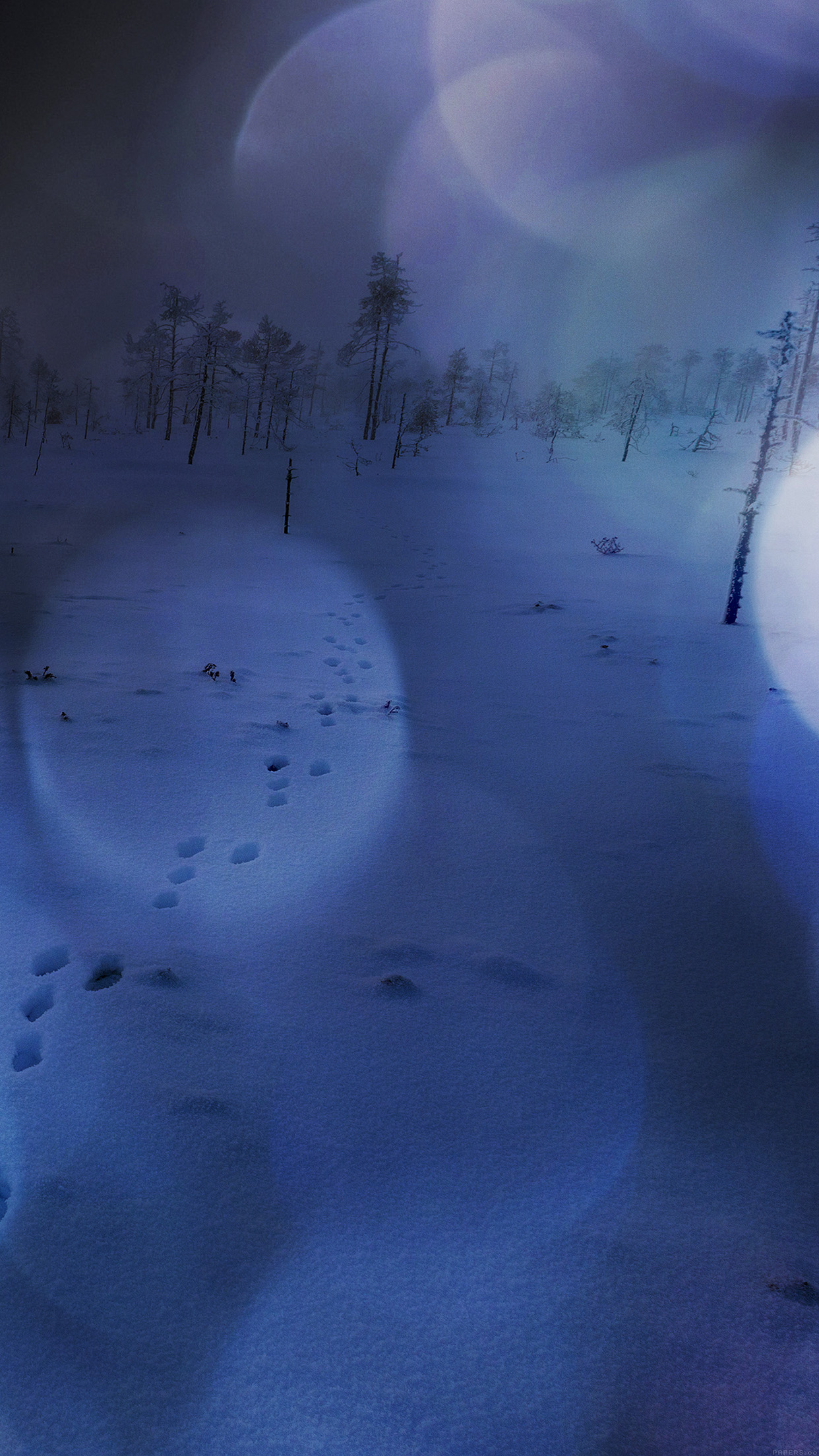 Snow Walk Winter Dark Blue Bokeh Footprints Nature Mountain Android wallpaper